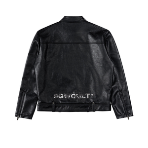 Blouson Biker Court en PU pour Homme, Col Montant Brodé, Motif Vache et Patchwork en Crins <span class=keywords><strong>de</strong></span> Cheval, Vêtement d'Équitation Décontracté, Hiver - Product Image 4