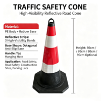 Cône de signalisation routière en PVC personnalisé, robuste, pour la construction routière, le stationnement et la sécurité des voies, avec base lestée, 60/70/80/90 cm