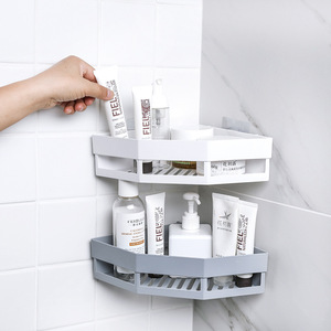 Bathroom Storage Rack Suction Mounted 2 Tier <b>Corner</b> <b>Shelf</b> For Shower With Drainage White Gray Beige - Product Image 1