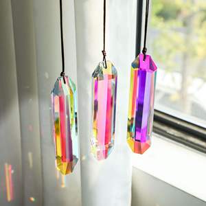 Suncatchers kristal pembuat pelangi cerah warna-warni liontin kristal Menara tongkat Aura malaikat pelangi alami persegi panjang - Product Image 3