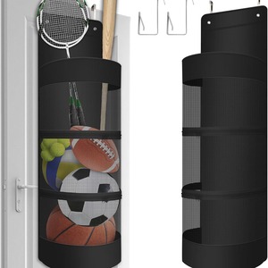 Bolsa de almacenamiento para equipo deportivo, bolsa organizadora de malla negra para baloncesto, raquetas de tenis, uso en garaje montado en la pared - Product Image 5
