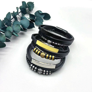Men's Vintage Leather Woven Bracelet Titanium Steel <b>Magnetic</b> <b>Clasp</b> Multi Layer Simple Jewelry Gift 7.5 8.5 9 Inches - Product Image 3