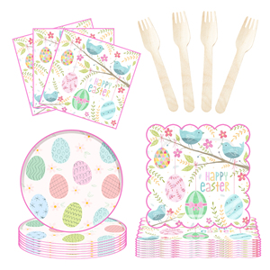 DAMAI Happy Easter Decoration Colored Egg Paper Plate Napkin Cup Supplies Serves <b>8</b> Guests Bunny Egg Plate Tableware <b>Set</b> - Product Image 2