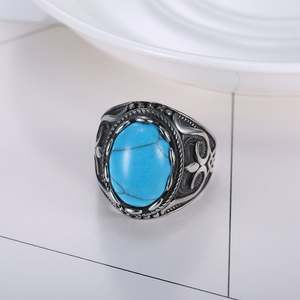 Fashion Cheap Price Man Punk Jewelry Turquoise Stone Stainless Steel <b>Men's</b> Silver Plated <b>Ring</b> <b>Men</b> Gem <b>Rings</b> - Product Image 5