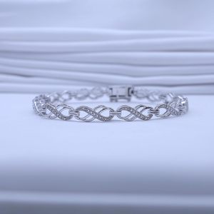 Bracelet double boucle infinie personnalisé pour femme, serti de diamants blancs naturels taille ronde, en argent sterling plaqué or 14 carats, 7 pouces - Product Image 4