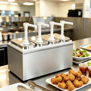 Estación dispensadora de condimentos de acero inoxidable de 4 cabezales y 1 litro para salsa de tomate, salsa BBQ, sirope y aderezo para ensaladas - Product Image 4