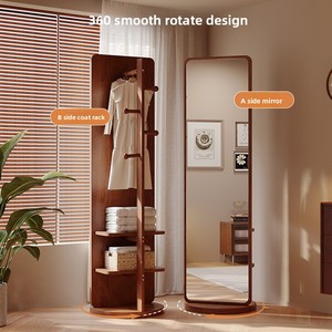 Miroir sur pied pleine longueur de style antique, mobile et rotatif, avec support <span class=keywords><strong>en</strong></span> verre flotté HD écologique et penderie intégrée pour la maison - Product Image 2