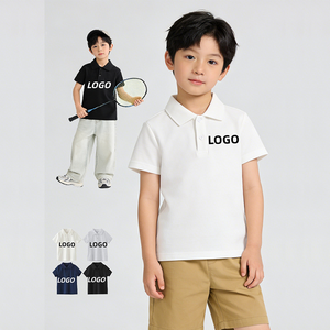 T-shirt a maniche corte in cotone 100% tinta unita per bambini, personalizzabile con logo, polo a maniche corte con risvolto alla moda per l'estate - Product Image 1