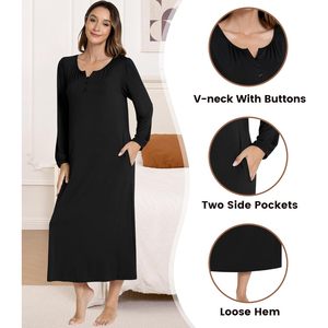 Chemise de nuit longue personnalisée pour femme, en viscose de bambou douce, avec poche, vêtement de nuit décontracté - Product Image 4