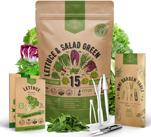 Paquete de 15 Variedades de Lechugas de Cultivo Tradicional Sin OMG para Interiores y Exteriores, Incluye Rúcula y Chard Suizo-17700+ - Product Image 1