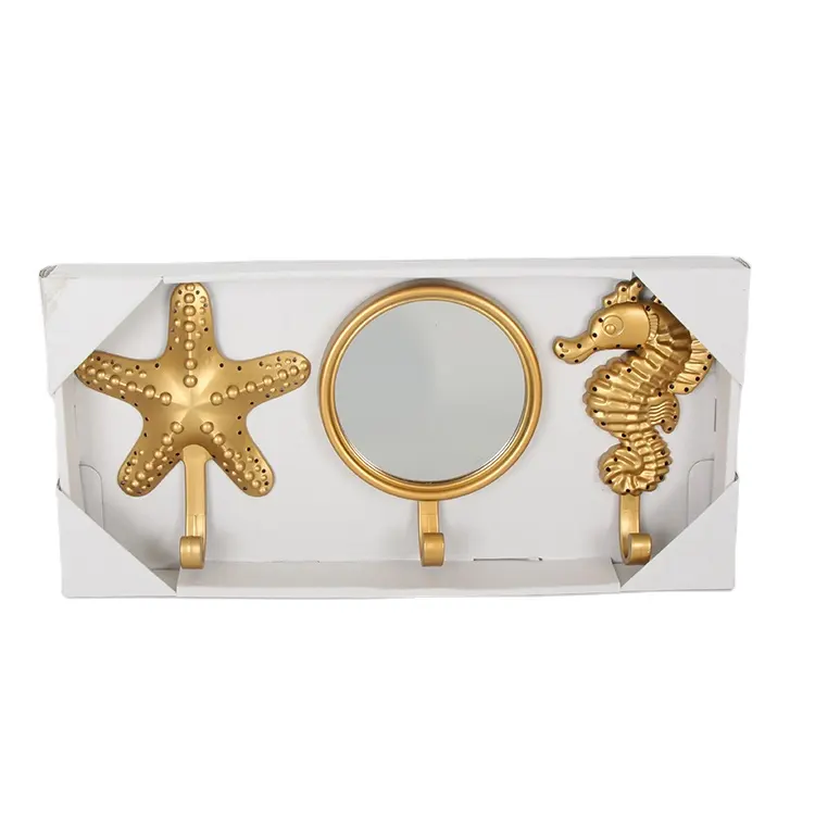 Plástico Entryway Coat Rack Com Espelho Dourado-Wall Mount Key Holder-Plástico por Jinn Home