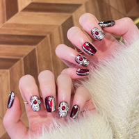 Faux ongles vintage de luxe léger, effet œil de chat, différentes tailles, rouge, portables, avec diamants scintillants