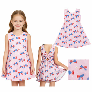 Conjunto de Boutique al por Mayor para Niñas Pequeñas: Top Túnica con Volantes y Tirantes Bordados Estilo Americano y Pantalones Cortos Azules para el 4 de Julio - Product Image 2