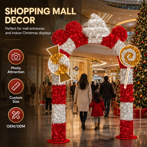 Arche de Noël LED commerciale en forme de canne à sucre pour la décoration des centres commerciaux et des entrées d'hôtels - Product Image 1