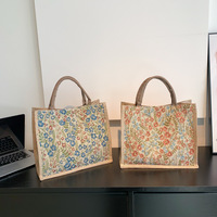 Tas jinjing wanita bordir jute kanvas kapasitas besar baru tas tangan sekolah motif linen mode untuk Universitas