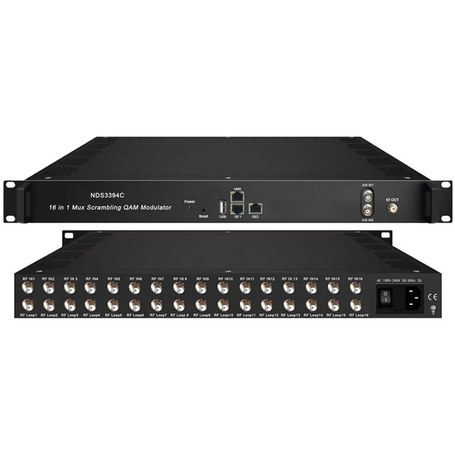 NDS3394C 16/24 in 1 Mux-scrambling QAM Modulator Tuner DVB-C DVB-T/-T2 -S/-S2/S2X ATSC ISDB-T ASI DVB-C RF Output QAM Modulator