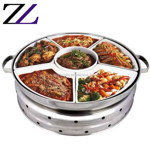 Réchaud de salle à manger rotatif malaisien avec plateaux isolants Ensemble de <span class=keywords><strong>chauffe</strong></span>-plats rond en acier inoxydable pour buffet romain Bain Marie - Product Image 4
