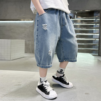 Shorts en jean de coton pour garçons, style été fin, nouvelle collection 2025, tendance, taille moyenne à grande, cool et élégant, pantacourt taille haute élastique