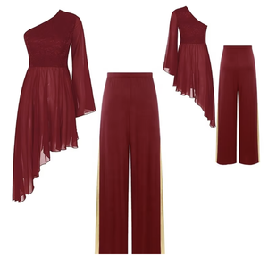 Tenue de <span class=keywords><strong>danse</strong></span> de louange pour femmes <span class=keywords><strong>tunique</strong></span> de culte robe à manches évasées avec des ensembles de pantalons à jambes larges pour le culte <span class=keywords><strong>danse</strong></span> latine liturgique - Product Image 4