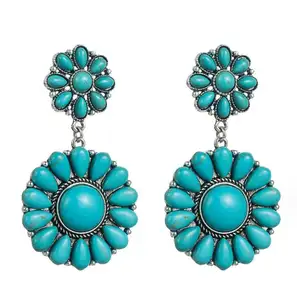 China Lower Average Price Inlaid Turquoise Wholesale Women Earring Ladies Jewelry Earrings