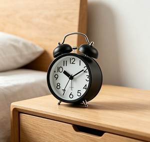 <span class=keywords><strong>Réveil</strong></span> à double cloche ronde en métal, style britannique minimaliste, pour bureau et maison, fonction snooze, aiguille silencieuse - Vente en gros 2026 - Product Image 1