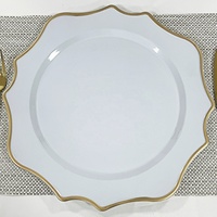 Assiette de présentation en plastique classique de luxe avec bordure dorée blanche - Assiettes élégantes pour mariage et fête 100 pièces Motif personnalisé pour la décoration de la maison