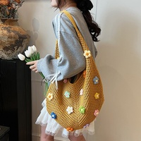 Nouveau sac fourre-tout en tricot doux à la mode, fait main avec décoration florale, léger, sac de plage