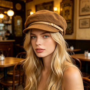 Nouvelle collection automne/hiver : Casquette plate en jean pour femme avec ceinture, visière bec de canard – Béret tendance style rétro japonais et britannique - Product Image 2