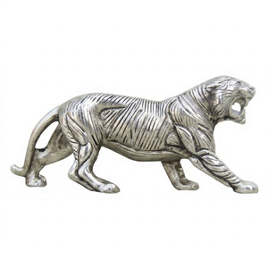 Silver Handmade Tiger Figurine Animal Sculpture Tabletop Decor Traditional Design Living Room Ornament 1PC Metal Craft - Product Image 1