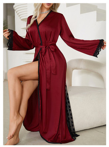 Nouvelle <span class=keywords><strong>Robe</strong></span> de Nuit Sexy en Satin et Maille Patchwork 2026 pour Femme, Peignoir Long en Soie Glacée, Vêtements d'Intérieur, Vente en Gros OEM - Product Image 3