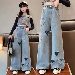 Jeans a Gamba Larga Stampati per Ragazze Primavera Autunno 2025 Nuovi Pantaloni Rivestiti in PU Super Morbidi alla Moda per Bambini e Anziani - Product Image 2