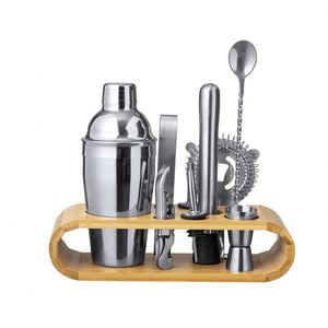 Juego de Coctelera Moderna de Acero Inoxidable al por Mayor con Capacidad de 550 ml, Todos los Utensilios y Base Original de Bambú para Exhibición en Bar - Product Image 1