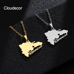 Collier fantaisie en acier inoxydable, pendentif à la mode carte de la république démocratique du nord, bijoux avec cœur à l'intérieur