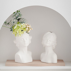 Vase de <span class=keywords><strong>visage</strong></span> en céramique blanche moderne tête de femme <span class=keywords><strong>pot</strong></span> de fleur conteneur pour la décoration de table - Product Image 5