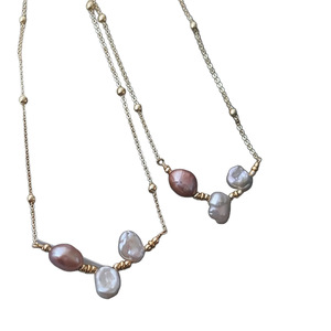 Collier en perles de culture d'eau douce de style baroque rétro français pour femmes, luxe léger, rose pâle et violet, collier clavicule - Product Image 5