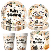 Ensemble de vaisselle en papier pour Halloween, assiettes, gobelets, serviettes et décorations jetables pour fête