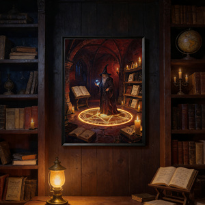 Art mural moderne imprimé <span class=keywords><strong>sur</strong></span> le thème d'Halloween, encadré dans du bois, orné <span class=keywords><strong>de</strong></span> motifs magiques et <span class=keywords><strong>de</strong></span> citrouilles, idéal pour la décoration intérieure. - Product Image 3