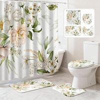 Offre Spéciale : Ensemble de rideau de douche imperméable en polyester léger motif pivoine 70,8x70,8 po avec 3 tapis et 12 crochets
