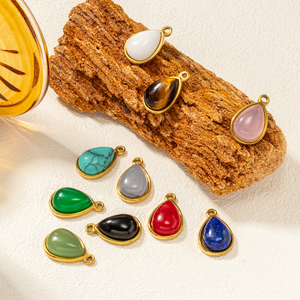 Colgantes de Piedra Natural en Forma de Lágrima, Dijes de Acero Inoxidable con Baño de Oro PVD: Turquesa, Ónix, Cuarzo Rosa para la Fabricación de Collares, Pulseras y Pendientes - Product Image 5