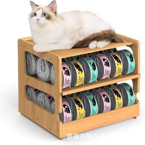 Support de rangement pour aliments pour animaux de compagnie en bambou, support de rangement empilable pour capsules de café, support en bois pour boîtes de friandises pour chats et chiens. - Product Image 1