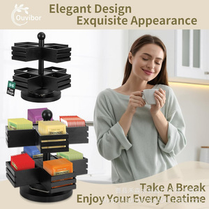 Rotating Tea Bag Storage Rack 2 Tier Swivel Design <b>Kitchen</b> Countertop Organizer For Tea Coffee Storage - Product Image 4