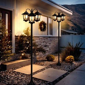 Lampadaire solaire TSINYE à 3 têtes, IP44, étanche, pour <span class=keywords><strong>extérieur</strong></span>, jardin, lumière solaire 3000K blanc chaud, ampoule remplaçable 3000K - Product Image 4