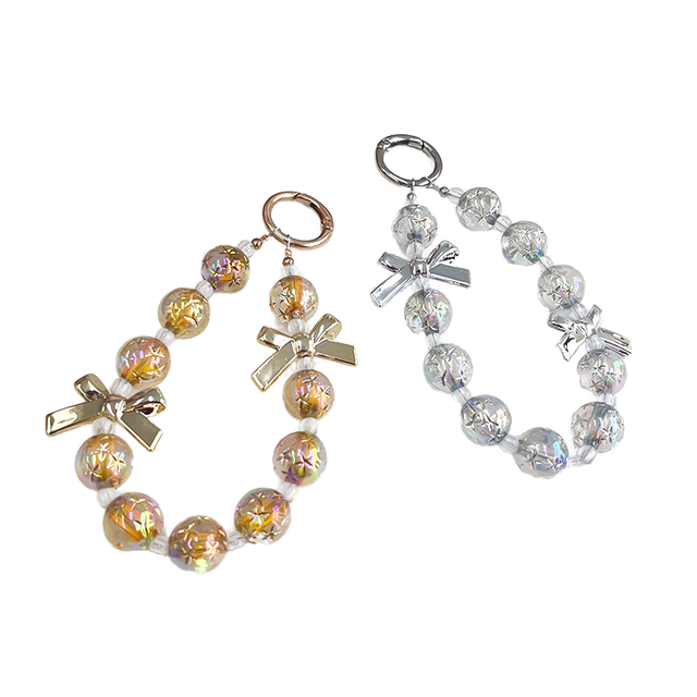 Beaded Alloy Wristband Phone Charm Colorful Bow Lanyard 13.7cm for Women's Phones Cameras Keychains