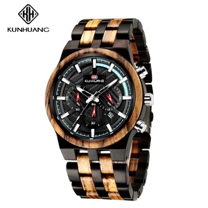 Reloj de Cuarzo de Madera Kunhuang 1018, Relojes de Pulsera de Ébano Natural para Hombre, Cronógrafo, Reloj de Madera - Product Image 3