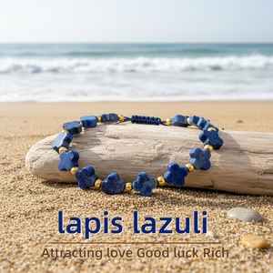 Bracelets enroulés tendance en perles de pierres naturelles de guérison, en corde, avec trèfle et <span class=keywords><strong>pierre</strong></span> de Lapis Lazuli, vente en gros, <span class=keywords><strong>Pierre</strong></span> Naturelle Pulseira - Product Image 3