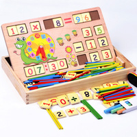 Caja de computación Montessori multifunción 2 en 1, rompecabezas educativo, tablero de dibujo, palos de conteo, juguetes de matemáticas de madera para niños y niñas