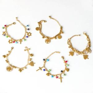 Bracelet en acier inoxydable plaqué or avec pendentifs cœur et arbre, chaîne à maillons en acier inoxydable - Product Image 1