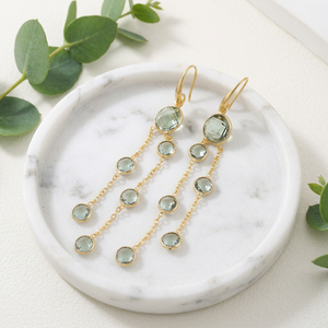 Green Amethyst Quartz Dangle <b>Earrings</b> 18k Gold Plated Bezel Set Round Cut Multi Gemstone Brass <b>Earring</b> for Women Fashion Jewelry - Product Image 5
