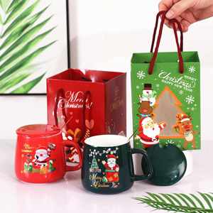 Christmas Santa Cartoon <b>Ceramic</b> <b>Mug</b> Coffee Cup Gift Set With Wood <b>Lid</b> Capacity Santa Claus Elk Design New Decorations - Product Image 2