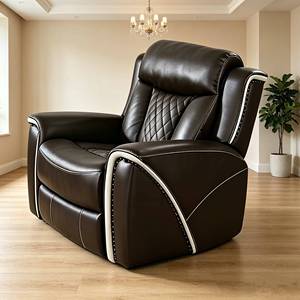 Sofá Reclinable de Cuero Beige Resistente y Duradero Frank con Consola, Mueble para Sala de Estar o Estudio - Product Image 3